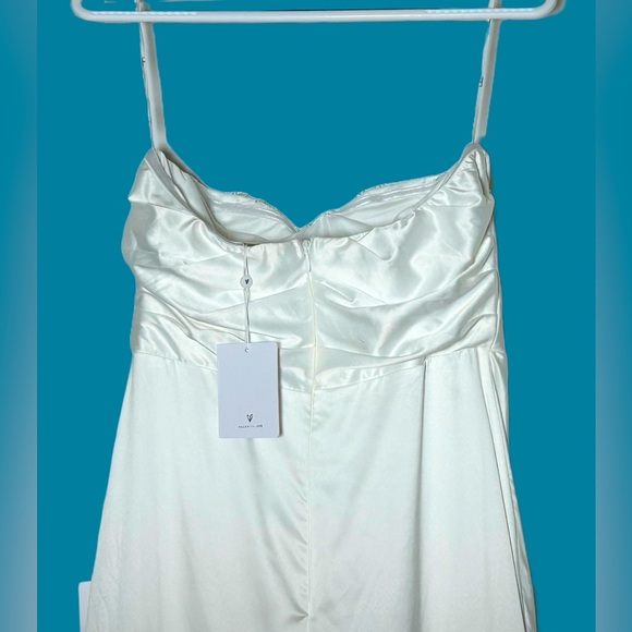 NWT Lulus Heidy White Satin Beaded Strapless Maxi Dress, Size Medium - Picture 7 of 15